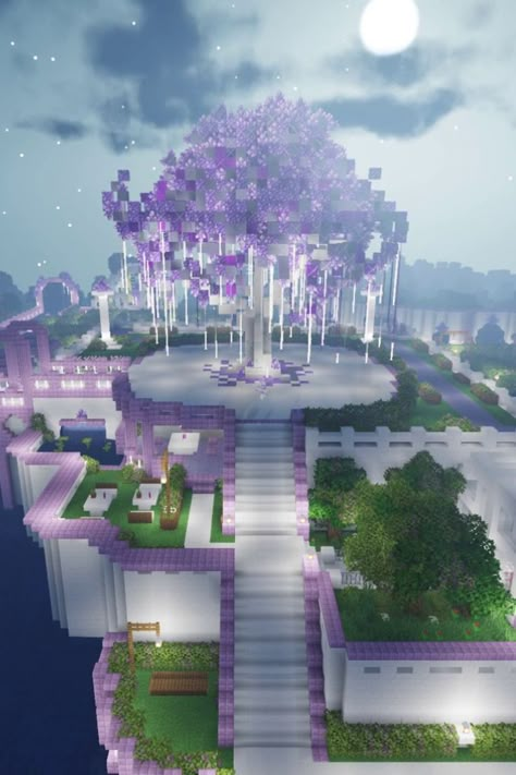 Minecraft Building Ideas No Shaders, Minecraft Gazebo Ideas Design, Magical Trees Minecraft, Star Pond Minecraft, Quartz Fountain Minecraft, Minecraft Amythest Tree, Minecraft Fairycore Bridge, Minecraft Fountain Aesthetic, Cute Minecraft Fountain Ideas