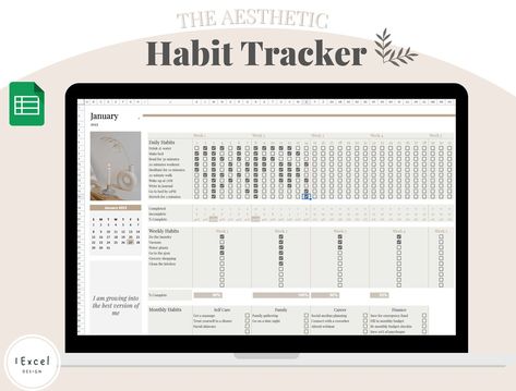 Aesthetic Habit Tracker, Goal Spreadsheet, Habit Tracker Spreadsheet, Study Planner Free, Habit Planner, 2023 Aesthetic, Mom Planner, Family Finance, Spreadsheet Template