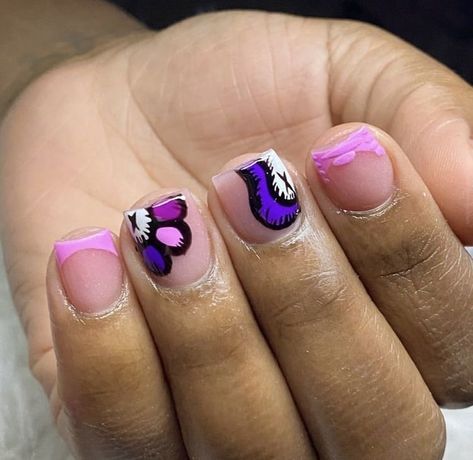 Floral Nails Summer, Acrylic Nails Ombre, French Manicure Glitter, Nail Art French, Nails Floral, Kids Nail Designs, Overlay Nails, Glitter Nails Acrylic, Cute Short Nails