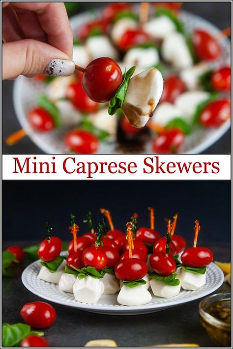 Salad Kabobs, Bday Food, Mozzarella Appetizers, Caprese Bites, Caprese Recipes, Caprese Skewers, Low Carb Appetizers, Appetizer Bites, Vegetarian Recipe