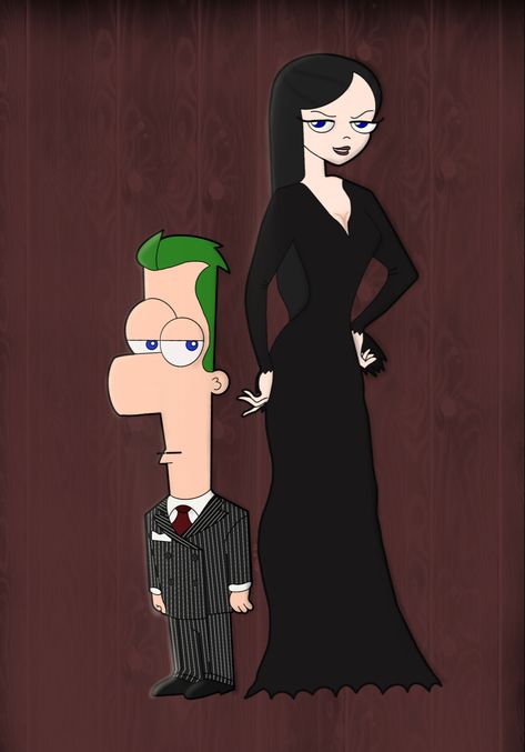 Ferb Fletcher and Vanessa Doofenshmirtz reimagined as Gomez and Mortica Addams. Created by Monique Gloetzner. Ferb And Vanessa Fanart, Ferb Fletcher Fanart, Vanessa Doofenshmirtz Icon, Vanessa Doofenshmirtz Costume, Vanessa And Ferb, Legendary Fanart, Ferb And Vanessa, Vanessa Doofenshmirtz, Ferb Fletcher