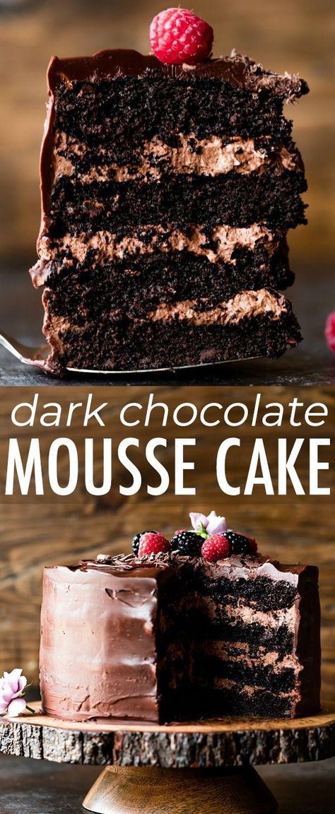 Dark Chocolate Mousse Cake, Fudgy Chocolate Cake, Dark Chocolate Mousse, Chocolate Cake Recipe Easy, Dessert Party, Chocolate Mousse Cake, Oreo Dessert, Chocolate Dessert Recipes, Think Food