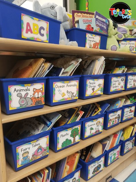 Tips for setting up a classroom library that's inviting, cozy, and fun to read in. This post talks about how to organize your library with book bin labels, helping students make independent book baggies, have kids shop for books, and having a grand opening for your library! Includes a freebie with a book-shopping schedule, and book labels. #tejedastots #classroomlibrary Setting Up A Classroom, School Library Bulletin Boards, 1st Grade Books, Kindergarten Library, Kindergarten Organization, Classroom Library Organization, Kids Preschool Learning, Book Bin, Book Bin Labels