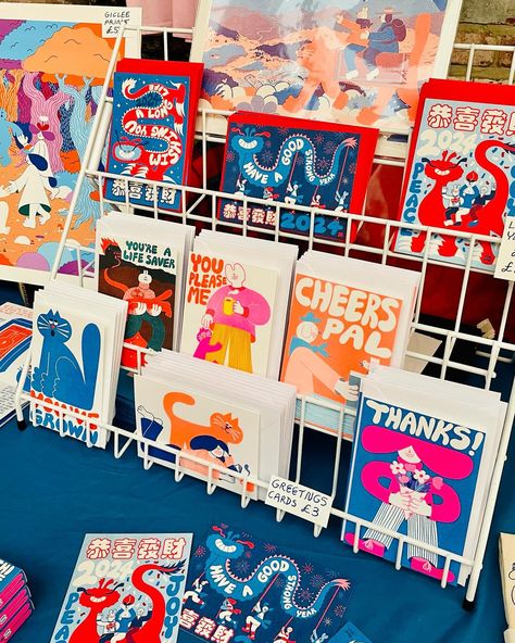 Last day of the @hepworthwakefield Print Fair at @tileyard_north. Open until 4pm come to Wakey! Also here's a sneak peek at all our new cards and tea towels! 👀 #thwprintfair Stand Illustration, Illustrated Products, Food Photography Composition, Photography Composition, Card Inspo, Quirky Illustration, Bookmaking, Do Cute, Market Displays