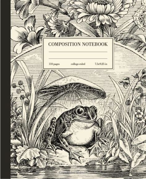 Vintage Aesthetic College Ruled Lined Composition Notebook Perfect for school, college, university, work. Use it as a diary or journal. Unique gift idea for any frog lover. Journal For School, Mushroom Vintage, Composition Notebook Covers, Mushroom Cottagecore, Illustration Calendar, Frog Mushroom, College Office, Graph Paper Notebook, Cute Cottagecore