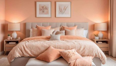 Peach Bedrooms, Bedrooms Design Ideas, Turquoise Dining Room, Peach Bedroom, Bedroom Atmosphere, Color Durazno, Cozy Textiles, Peach Walls, Peach Tones