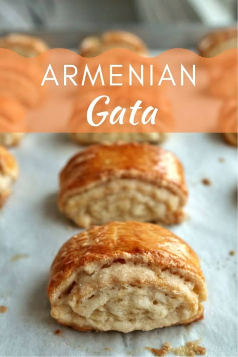 Armenian Gata Bread, Armenian Recipes Desserts, Armenian Cookies Recipe, Gata Recipe Armenian, Armenian Food Traditional, Armenian Christmas Food, Armenian Gata Recipe, Nazook Recipe, International Pastries