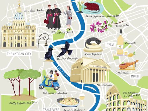 Illustrated map of Rome by Bek Cruddace on Dribbble Rome Map Illustration, Map Of Rome, Rome Map, Cool City, Infographic Map, Vatican City, Illustrated Map, City Maps, Travel Book