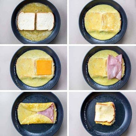 Egg And Ham Breakfast, Ham Breakfast Sandwich, French Toast Bites Recipe, Sandwich Tiktok, Tiktok Breakfast, Breakfast Puff Pastry, Ham And Egg Sandwich, Egg Toast Breakfast, Foil Meals