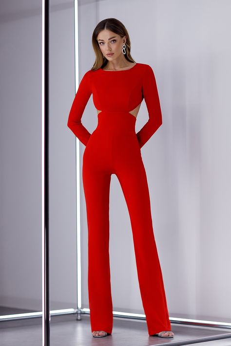 Dressy Jumpsuits, Cord Set, Wear Store, Backless Jumpsuit, Red Jumpsuit, Backless Design, Women's Wear, Long Sleeve Jumpsuit, Long Jumpsuits