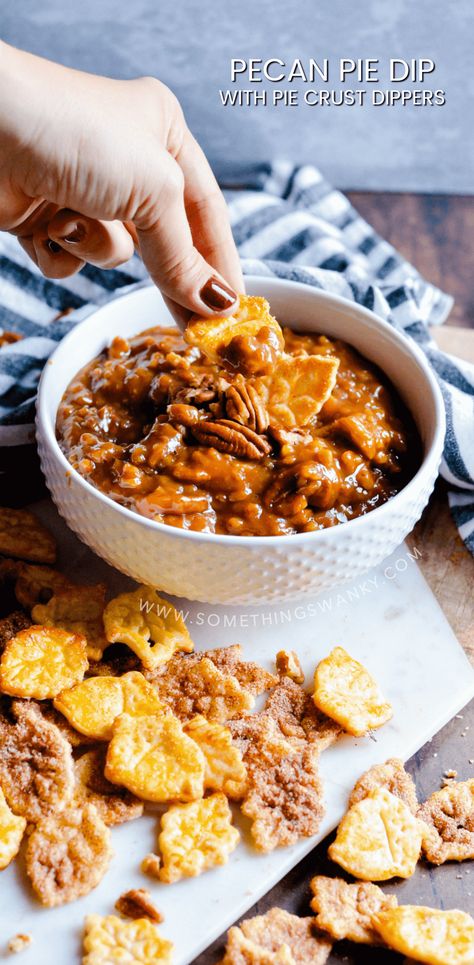 Pecan Pie Appetizer, Pie Crust Dippers, Pecan Pie Dip, Pie Crust Chips, Pecan Pie Bread Pudding, Fall Blessings, Pecan Pie Cake, Chips Dip, Puding Roti