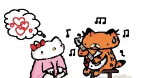 Hello Kitty And Garfield Pfp, Garf And Hello Kitty, Garfield Matching Pfp Cat, Hello Kitty X Garfield, Garfield X Hello Kitty, Hello Kitty Playing Guitar, Hello Kitty And Garfield, Garfield And Hello Kitty, Garfield With Guitar