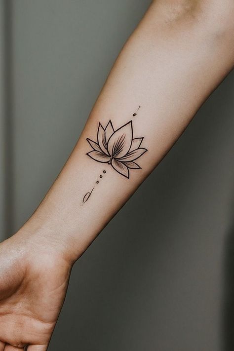 13 Lotus Flower Tattoo Placement Ideas Lotus Flower Tattoo Inner Wrist, Lotus Tattoo On Wrist, Lotus Flower Tattoo Placement, Lotus Flower Tattoo On Arm, Lotus Flower Tattoos For Women, Lotus Symbol Tattoo, Lotus Flower Moon Tattoo, Traditional Lotus Flower Tattoo, Louts Flower Tattoo