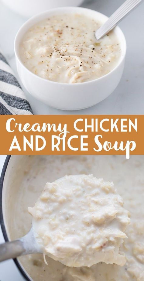 Cream Of Chicken Rice, Creamy Chicken And Rice Soup, Creamy Chicken Rice, Creamy Garlic Pasta, Soup Creamy, Creamy Chicken And Rice, Rice Soup Recipes, Chicken Rice Soup, Creamy Chicken Soup