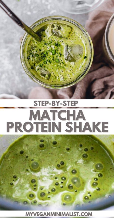 The best matcha protein shake with a hint of vanilla. Served iced, this recipe is refreshing, vegan, keto, gluten-free and super easy to make. Great protein-rich smoothie alternative, full of plant-based, healthy goodness, and a kick of matcha green tea. Can be made with strawberry, vanilla, chocolate, or other protein powder. Matcha Shake Recipe, Matcha Protein Shake, Matcha Shake, Protein Rich Smoothies, Vanilla Protein Shake, Matcha Drink Recipes, Vegan Protein Shake, Protein Powder Shakes, Vanilla Protein Shakes