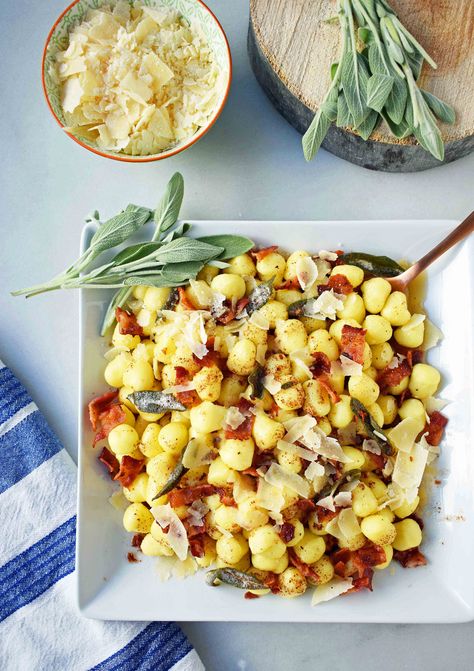 Brown Butter Gnocchi, Panchetta Recipes, Butter Gnocchi, Brown Butter Sage, Pancetta Recipes, Crispy Pancetta, Modern Honey, Sage Recipes, Homemade Chicken Pot Pie