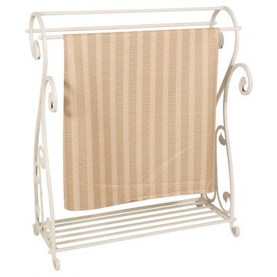 Passport Scrolled Iron Quilt Rack - White - 3643 Blanket Rack, Quilt Hangers, Ladder Storage, Quilt Display, King Size Blanket, Quilt Rack, Hanging Quilts, White Spray Paint, Bedroom Quilts