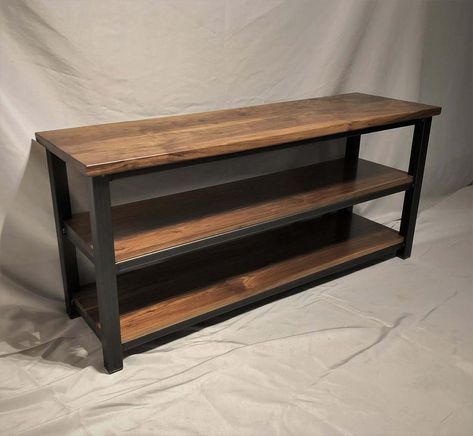 Shelf Minimalist, Metal Tv Stand, Industrial Tv Stand, Media Shelf, Rustic Sideboard, Welding Ideas, Welded Furniture, Tv Cabinet Design, Tv Stand Console