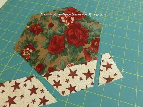 Christmas Hexagonal Table Topper – From My Carolina Home Quilted Round Table Toppers Patterns Free, Christmas Table Topper Quilt Patterns Free, Hexagon Table Runner Free Pattern, Christmas Table Runner Pattern, Hexagon Table, Hexagonal Table, Portable Iron, Quilted Table Runners Christmas, Table Runner Christmas