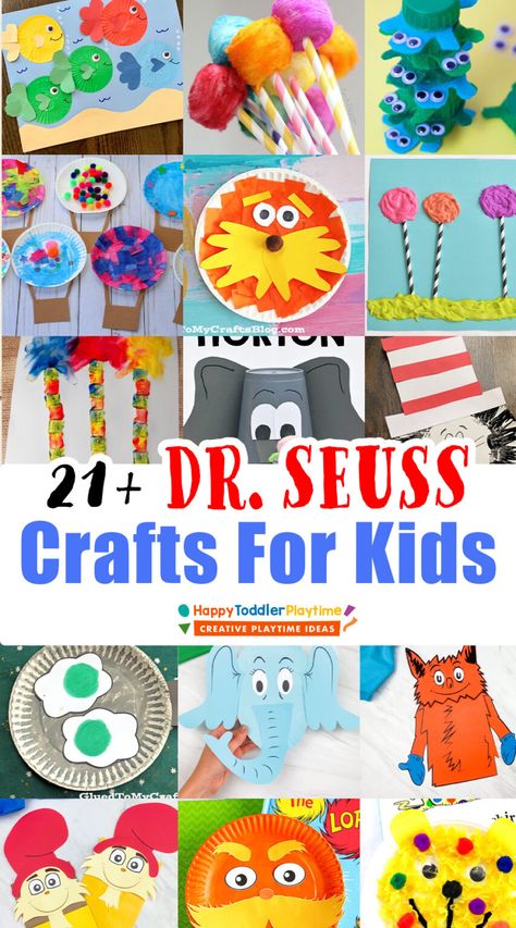 Fabulous Dr. Seuss Crafts for Dr. Seuss Week for Kids - Happy Toddler Playtime Dr. Seuss Crafts, Dr Seuss Preschool Activities, Dr Seuss Art, Dr Seuss Preschool, Dr Seuss Classroom, Dr Seuss Activities, Dr Seuss Crafts, Seuss Classroom, Seuss Crafts