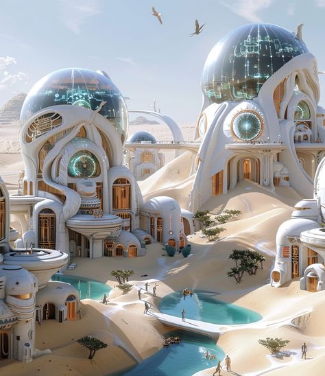 #futuristic #city #desert Afrofuturism City, Eco Punk, Futuristic City Utopia, Sea Vibe, Bulletproof Clothing, Superhero Art Projects, Future Cities, Desert City, Future Buildings