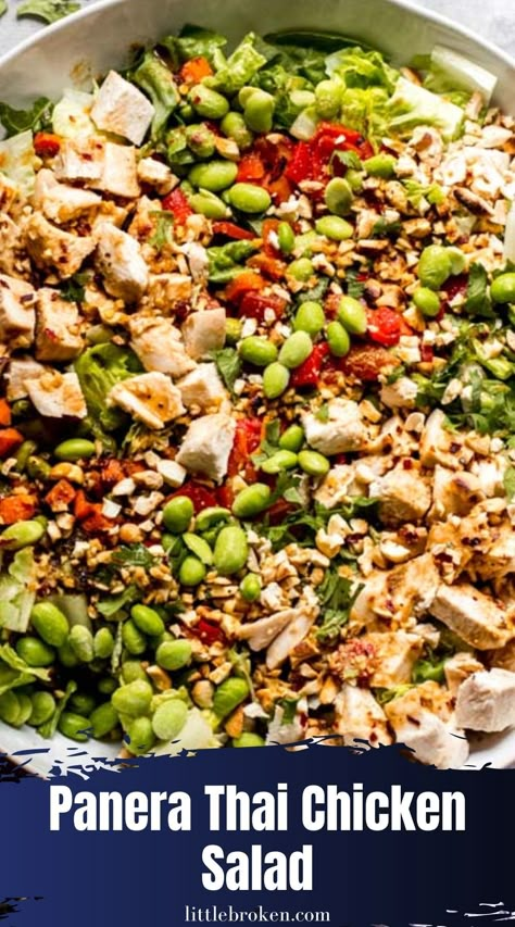 Salad With Edamame Healthy Recipes, Thai Chopped Salad Recipes, Edamame Chicken Salad, Panera Citrus Asian Crunch Salad, Thai Cashew Salad, Panera Salad Recipes Copycat, Panera Asian Sesame Chicken Salad, Chicken And Edamame Recipes, Thai Chicken Salad With Peanut Dressing