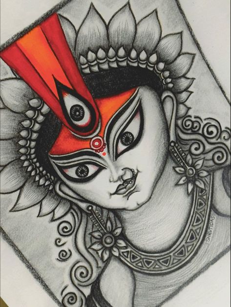 Durga Sketch Pencil, Durga Maa Sketch Pencil, Easy Durga Maa Drawing, Durga Maa Sketch, Durga Sketch, Saraswati Mata, God Painting, Ma Durga, Pencil Sketches Easy