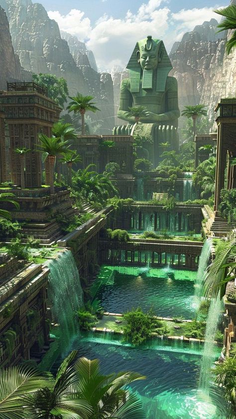 Aztec City, Ancient Atlantis, Egyptian City, Jungle Temple, Cool Cities, Egypt Concept Art, Earth City, Sky Island, Architecture Blueprints