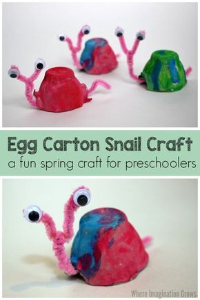 Spring Crafts Preschool, Easy Preschool Crafts, Snail Craft, Craft For Preschoolers, Insect Crafts, Bug Crafts, Egg Cartons, Egg Carton Crafts, Spring Preschool