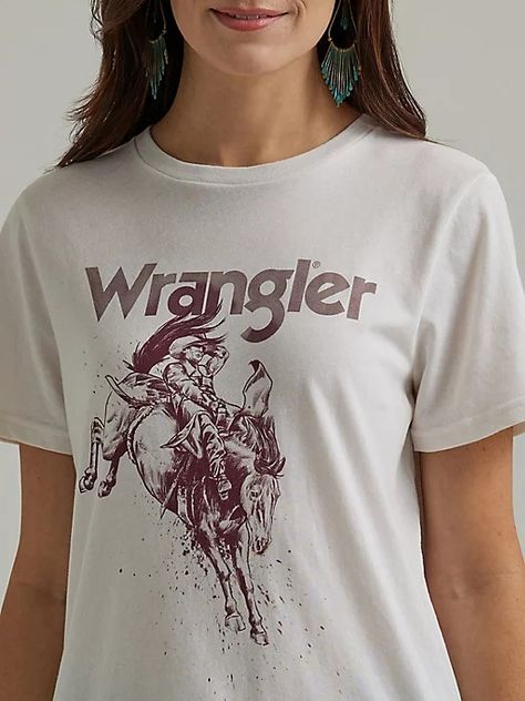 Women's Wrangler Logo Cowboy Regular Fit Tee Western Tee Shirts, Bronc Rider, Workwear Jeans, Western Women, Mens Workwear, Outdoor Pants, Retro Logo, Work Wear Women, Family Outfits