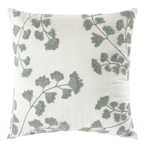 Rizzy Home White, Green, Pink, Blue Floral 100% Cotton 20"X20" Polyester Filled Pillow Size: 20" x 20".  Color: Multicolor. Sage Green Couch Pillows, Sage Green Pillows Living Room, Sage Green Throw Pillows, Sage Green Pillows, Country Cottage Design, Embroidered Fern, Fern Cotton, Sage Decor, Sage Throw Pillows