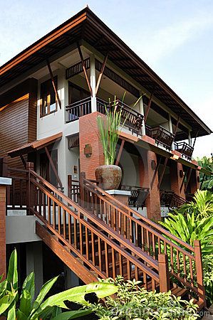 Modern design for this Thai house surrounded by vegetation Thailand House Design Modern, Thailand House Design, Thai Style House, Modern Asian House, Modern Filipino House, Thai House Design, Filipino House, Filipino Architecture, Philippine Houses