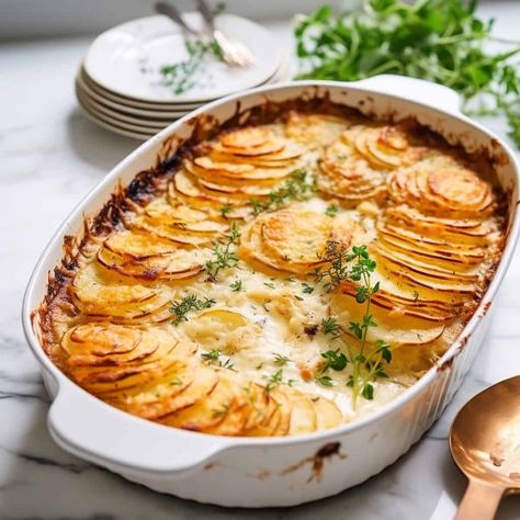 Easy Cheesy Scalloped Potatoes Oven Roasted Root Vegetables, Spinach Gratin, Honey Fried Chicken, Christmas Side Dish, Christmas Side Dish Recipes, Cheesy Scalloped Potatoes, Thanksgiving Side Dishes Easy, Garlic Roasted Potatoes, Potato Croquettes