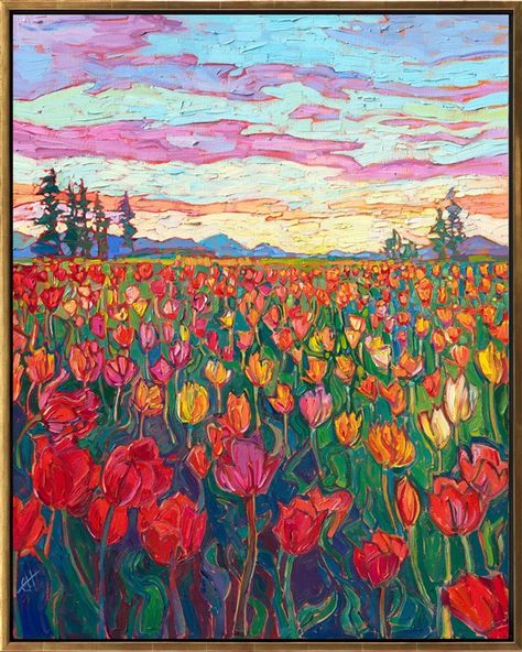 Woodburn Tulips - Contemporary Impressionism Paintings by Erin Hanson Tulip Field, American Impressionism, Field Art, Erin Hanson, Tulip Painting, Tulips Art, Contemporary Impressionism, Tulip Festival, Impressionist Artists