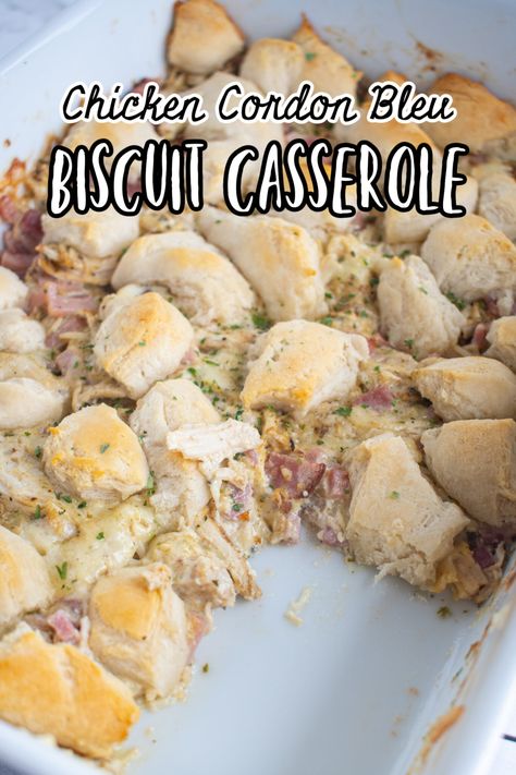 Chicken Cordon Bleu Biscuit Casserole - Make the Best of Everything Easy Chicken Cordon Bleu, Biscuit Casserole, Biscuits Casserole, Parmesan Cheese Sauce, Cordon Bleu Casserole, Chicken Cordon Bleu Casserole, Cobbler Topping, Chicken And Biscuits, Chicken Cordon