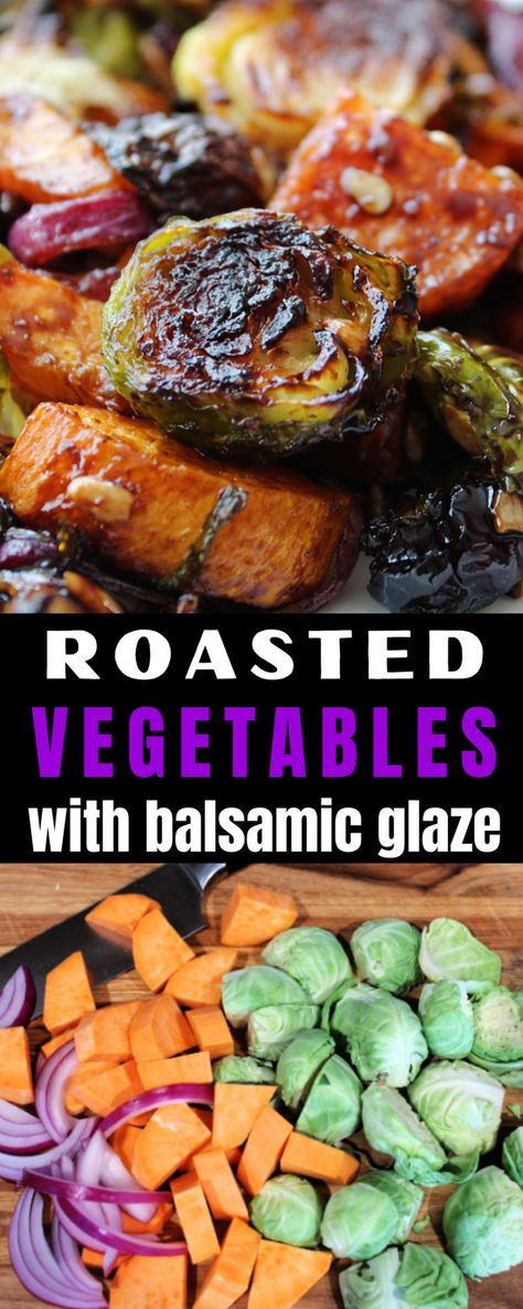 Balsamic Roasted Sweet Potatoes, Balsamic Brussel Sprouts And Carrots, Balsamic Glazed Vegetables, Roasted Red Potatoes And Brussel Sprouts, Roasted Vegetables Brussel Sprouts, Beets And Brussel Sprouts Recipe, Brussels Sweet Potato Cranberry, Brussels And Carrots Roasted, Balsamic Glazed Roasted Vegetables