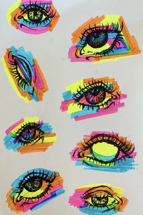 Kunstjournal Inspiration, Arte Van Gogh, Grunge Art, Sketchbook Art Journal, Arte Inspo, Hippie Art, Marker Art, Eye Art, Art Drawings Sketches Simple