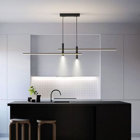 Nordic Dining Table, Kitchen With An Island, Nordic Dining Room, Scandinavian Chandelier, Nordic Table, Minimalist Chandelier, Nordic Dining, Restaurant Chandelier, Linear Pendant Light