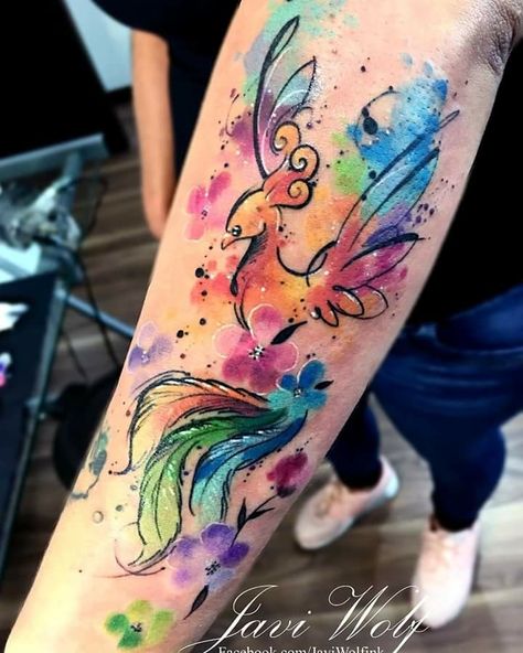 Phoenix Watercolor Tattoo, Watercolor Phoenix Tattoo, Tato Phoenix, Watercolour Tattoos, Phoenix Tattoo Feminine, Mastectomy Tattoo, Phoenix Tattoo Design, Phoenix Tattoo, Side Tattoos