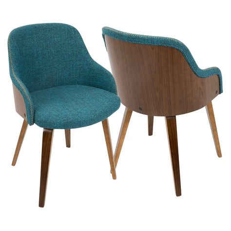 Chic Accent Chairs, Dining Table Height, Teal Accent Chair, Chairs For Small Spaces, Midcentury Modern Dining Chairs, Fabric Accent Chair, Curved Wood, Teal Fabric, Bent Wood