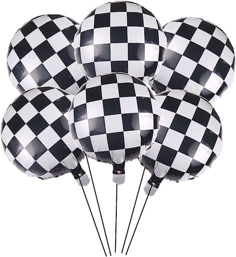 6PCS Checkerboard Balloon Aluminum Foil Balloon 18INCH Black White Checkered Balloon for Racing Themed Party Checkered Balloons, Balloon Black And White, Racing Theme Party, Racing Party, Racing Theme, Black White Checkered, Round Balloons, Theme Party Decorations, Checkerboard Pattern