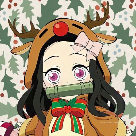 Nezuko Christmas Wallpaper, Nezuko Christmas Icon, Cute Christmas Icons Anime, Christmas Nezuko Pfp, Kny Christmas Icons, Kny Christmas Pfp, Demon Slayer Christmas Icons, Anime Christmas Icons Aesthetic, Anime Xmas Icon