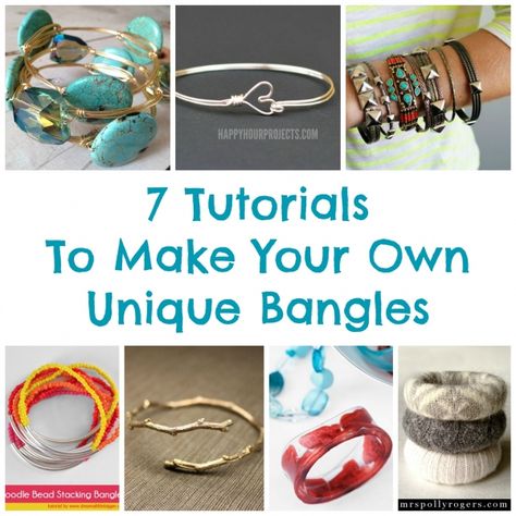 7 Tutorials To Make Your Own Unique Bangles Bangle Making Idea, Bangles Making Ideas, Handmade Bangle Jewelry For Festivals, Diy From Bangles, Handmade Eclectic Bangle Bracelets, Leather Bracelet Tutorial, Unique Bangle, Aluminum Earrings, Diy Leather Bracelet