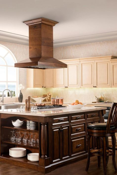 This beautiful ZLINE Walnut Range Hood and many more products are on sale now! Shop ZLINE's Anniversary Sale for up to 60% off select appliances!🤎⁠ Tap to shop the ZLINE 15th Anniversary Sale! Island Range Hoods, Wooden Range Hood, Kitchen Island With Stove, Island With Stove, Wooden Island, Island Hood, Zline Kitchen, Island Range, Island Range Hood