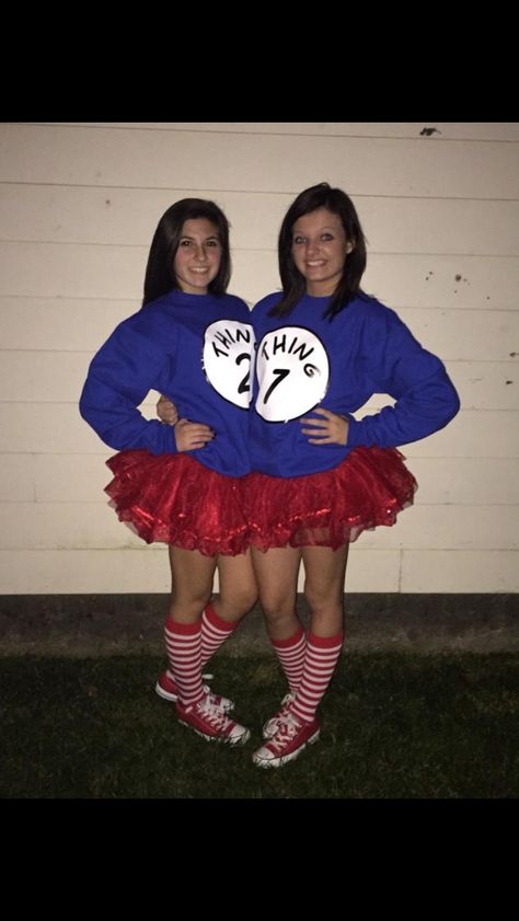 Thing 1 and Thing 2 teen costumes Twin Halloween Costumes For Teens, Thing One And Thing Two Costumes Couple, Teen Girl Duo Costumes, Duo Halloween Costumes Thing 1 And 2, Thing One And Thing Two Costumes, Stitch Costumes, Thing 1and Thing 2 Costumes, Teen Girl Halloween Costumes, Halloween Costumes Solo