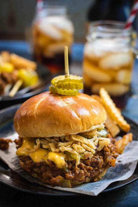 Homemade Crock Pot Sloppy Joes (Fully Loaded!) Sloppy Janes, Crockpot Sloppy Joes, Crock Pot Sloppy Joes, Slow Cooker Sloppy Joes, Sloppy Joe Recipe, Joe Recipe, French Fried Onions, Paleo Crockpot, Sloppy Joe