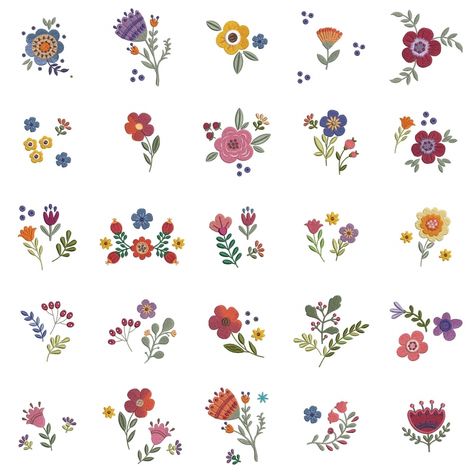 Simple Folk Art Designs, Swedish Folk Art Flowers, Small Flower Illustration, Hungarian Flowers, Small Folk Art Tattoo, Swedish Flowers, German Folk Art Tattoo, Scandinavian Folk Flowers, Hungarian Folk Art Tattoo