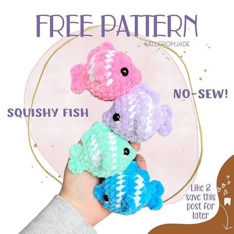 Jade Gauthier-Boutin | 🐟 FREE PATTERN 🫧 No-Sew Squishy Fish! This new free pattern is to thank you for 100k sales on Etsy!!! 🩵🫶 Hope you like… | Instagram Sea Bunny Crochet Pattern Free, All From Jade Crochet, Blue Crochet Ideas, Sew Frog, Market Crochet, Amigurumi For Beginners, Crochet Market, Crochet Fish, Easy Crochet Animals