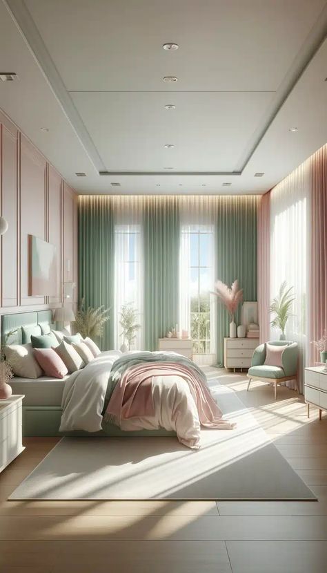 25 Beautiful Green and Pink Bedroom Ideas for a Unique Touch - Roomy Retreat Green And Pink Bedroom Ideas, Green And Pink Bedroom, Pink Green Bedrooms, Mint Green Bedroom, Pink Bedroom Ideas, Sage Green Bedroom, Mixing Colors, Makeover Bedroom, Bedroom Bliss