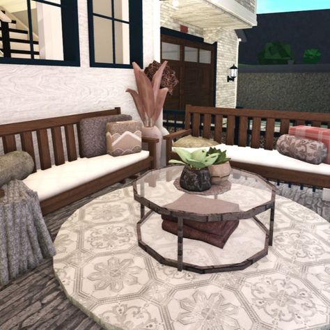 roblox bloxburg Bloxburg Decorating Ideas Hallway, Porch Bloxburg Ideas, Bloxburg Coffee Table, Bloxburg Table Decor, Hallway Bloxburg, Cuartos Bloxburg, Porch Bloxburg, Table Bloxburg, Bloxburg Porch